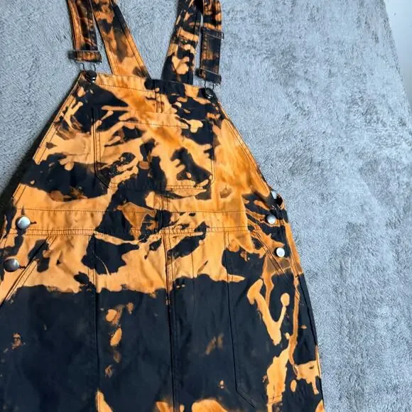 Shelbe Shop Denim Romper Skirt Size M Hand Died Acid Bleach Utility Canvas - Picture 8 of 8